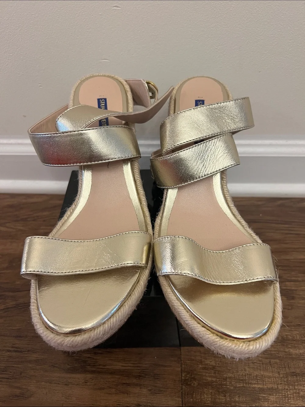 Stuart Weitzman Metallic Gold Espadrille Wedge Sandals - Picture 3 of 6